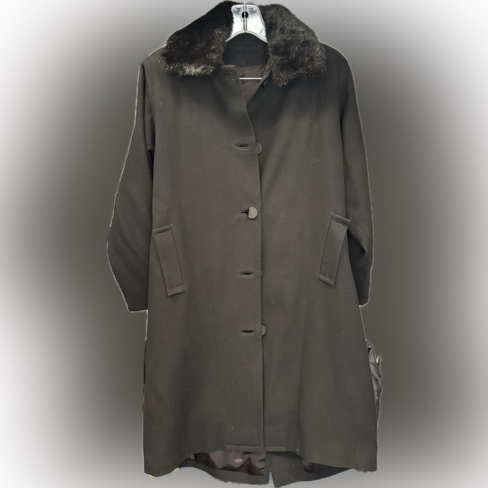VINTAGE 1950s WOOL COAT WITH FUR COLLAR